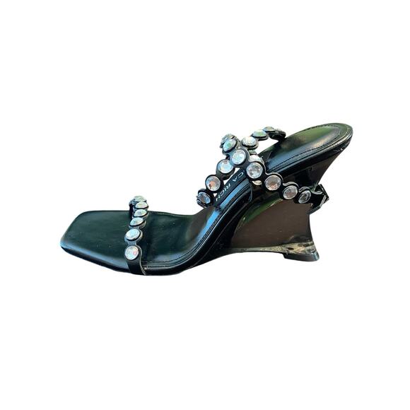 Jessica Rich Diamond Embellished Ankle Strap Wedge Sandals Square Toe Black 7/37 - Picture 3 of 13